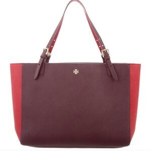 Tory Burch Bag Purse Chic Burgundy Red Leather Tote with Gold Hardware
